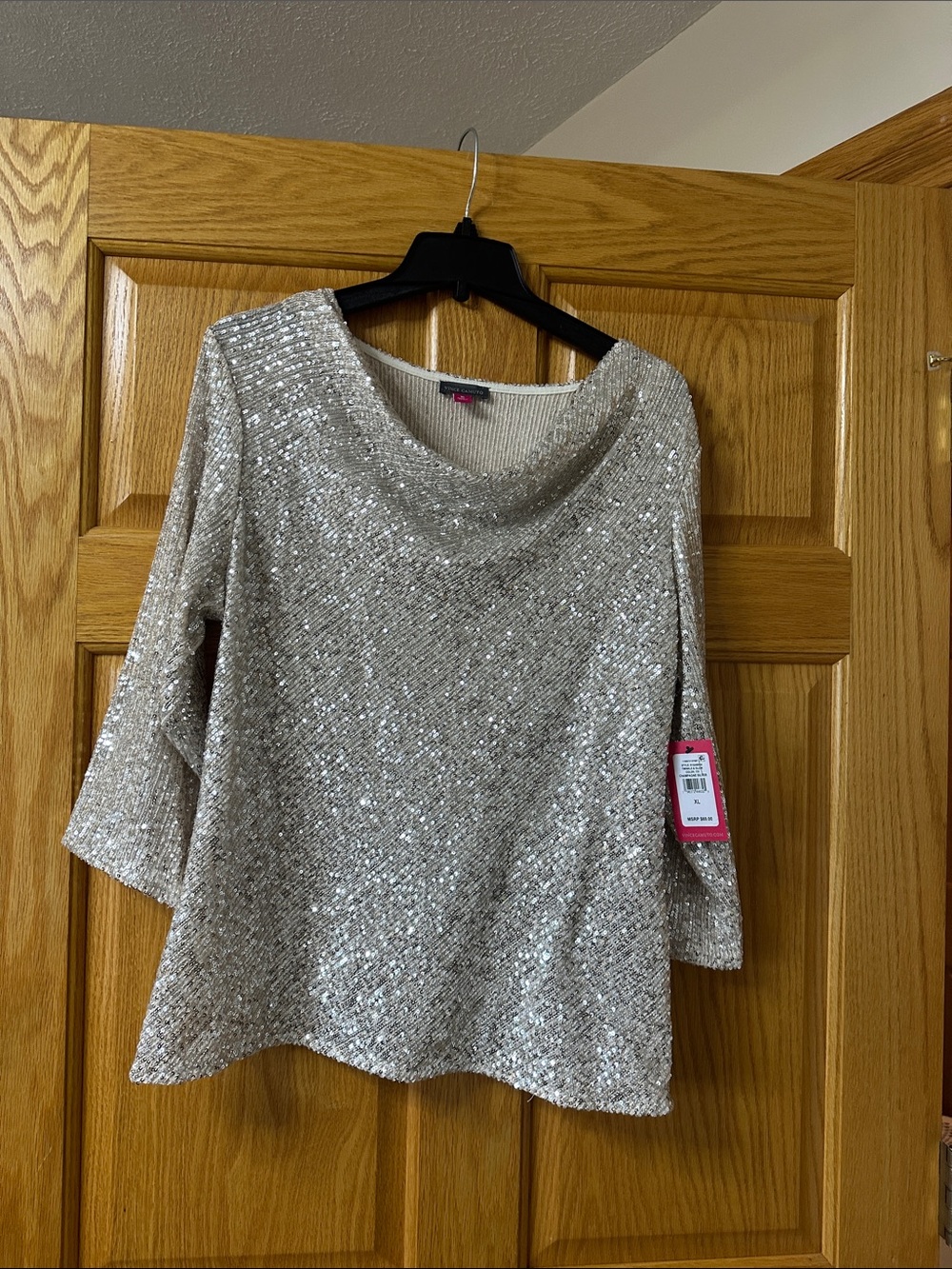 Women's Sequin Boatneck Top in Silver